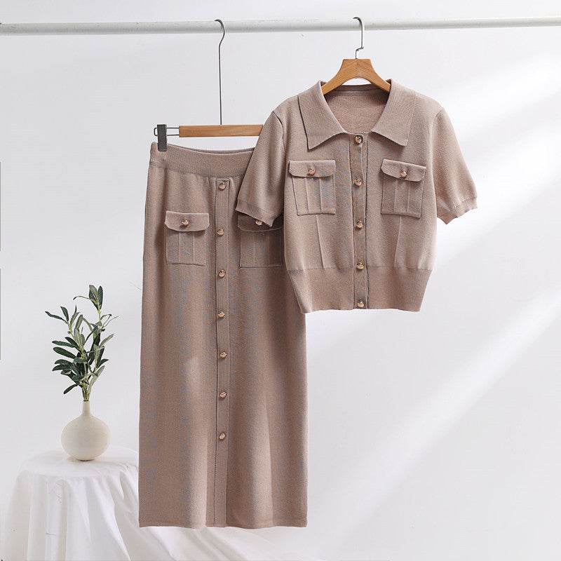 Women's 3D Pattern Polo Sweater & Skirt Set - Stylish Modern Outfit - Buy Center