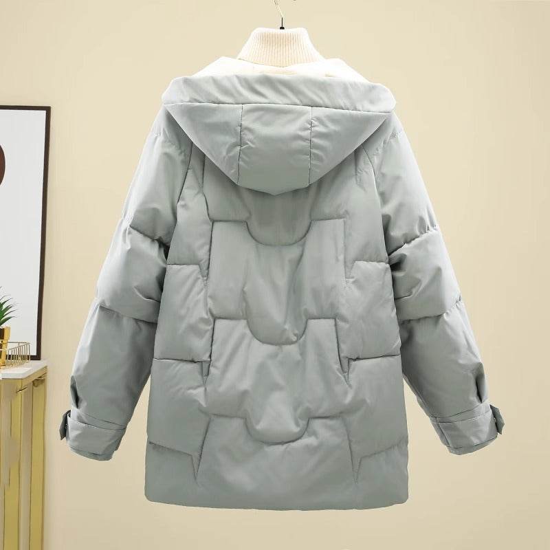 Women's Mid-Length Pea Green Padded Jacket - Loose Fit & Stylish - Buy Center