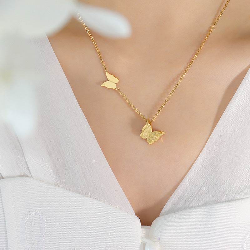 Cute Butterfly Titanium Steel Jewelry Set - Necklace, Earrings & Rings - Buy Center