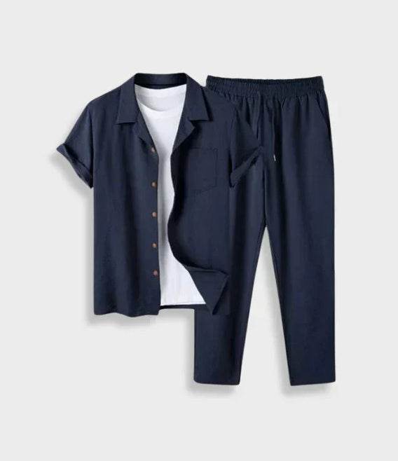 New Digital Men's Cotton and Linen Pajama Set - Breathable & Stylish Comfort - Buy Center