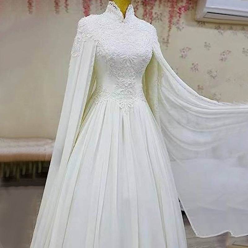 Elegant Ivory Lace Slim Long Sleeve Fishtail Wedding Dress - 2025 Trend - Buy Center