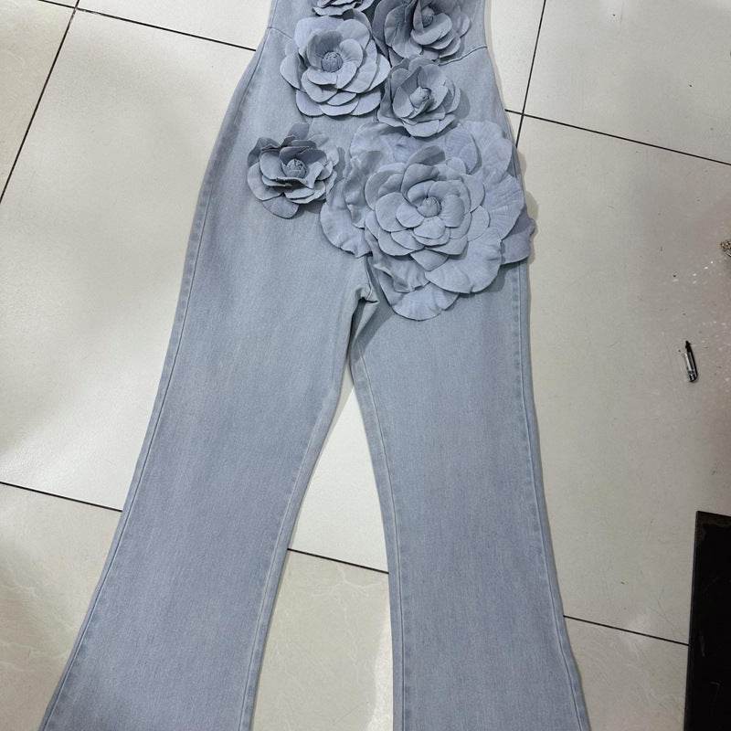 Three-Dimensional Floral Tube Top Jumpsuit - Stylish Blue Design for 2025 - Buy Center