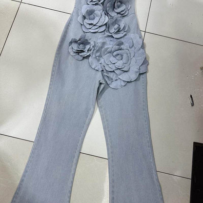Three-Dimensional Floral Tube Top Jumpsuit - Stylish Blue Design for 2025 - Buy Center