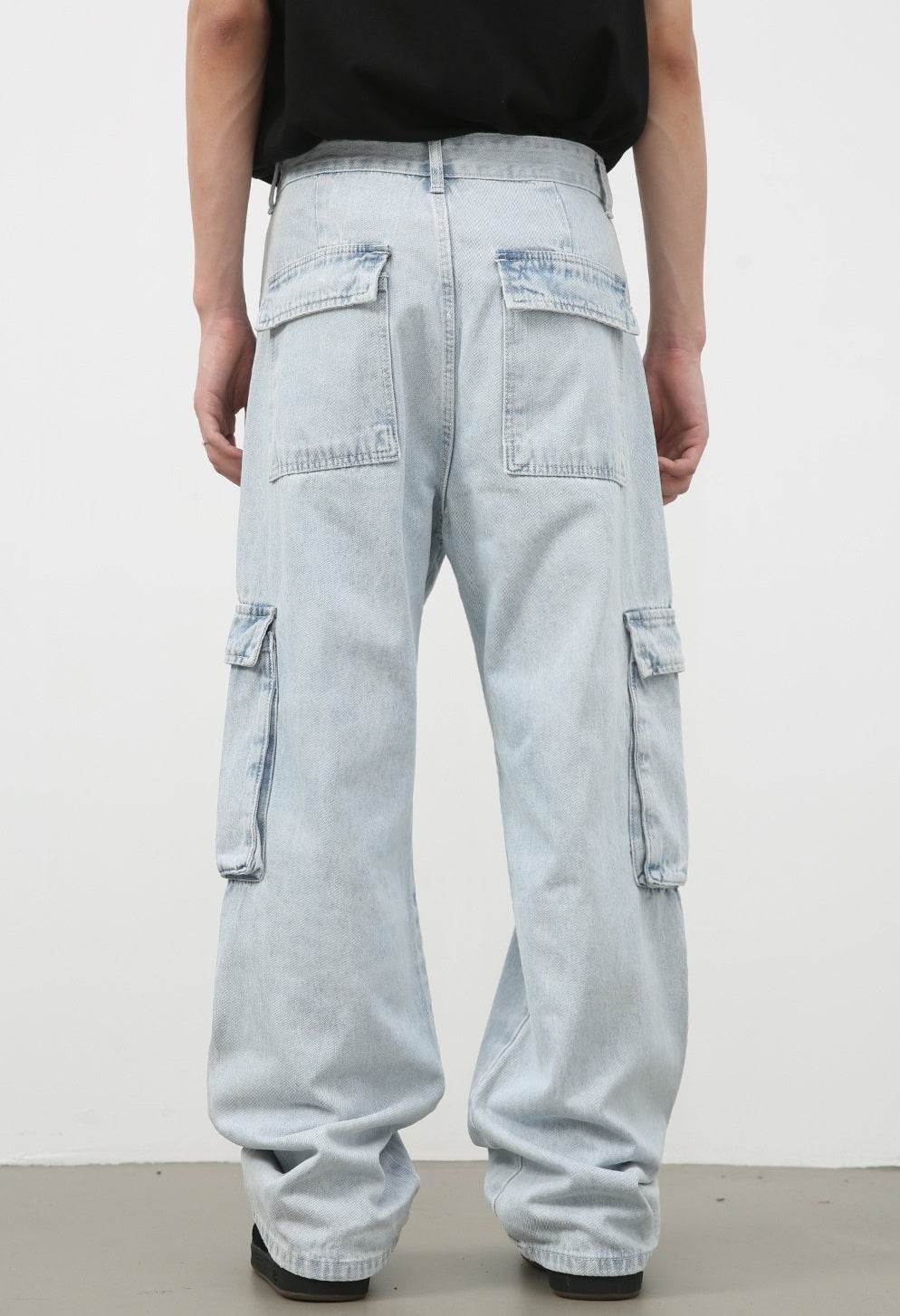 Retro Light Blue Cargo Jeans for Men - Trendy Korean Style, Loose Fit - Buy Center