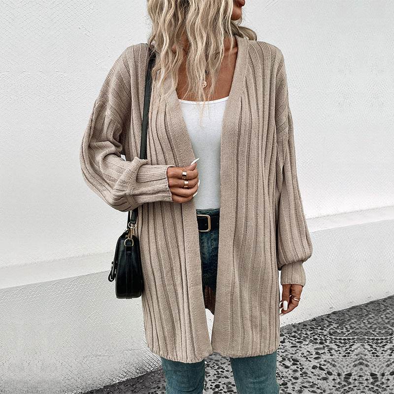 Buycenter Women's Long-Sleeve Cardigan Sweater - Thin Knit Khaki Style - Buy Center