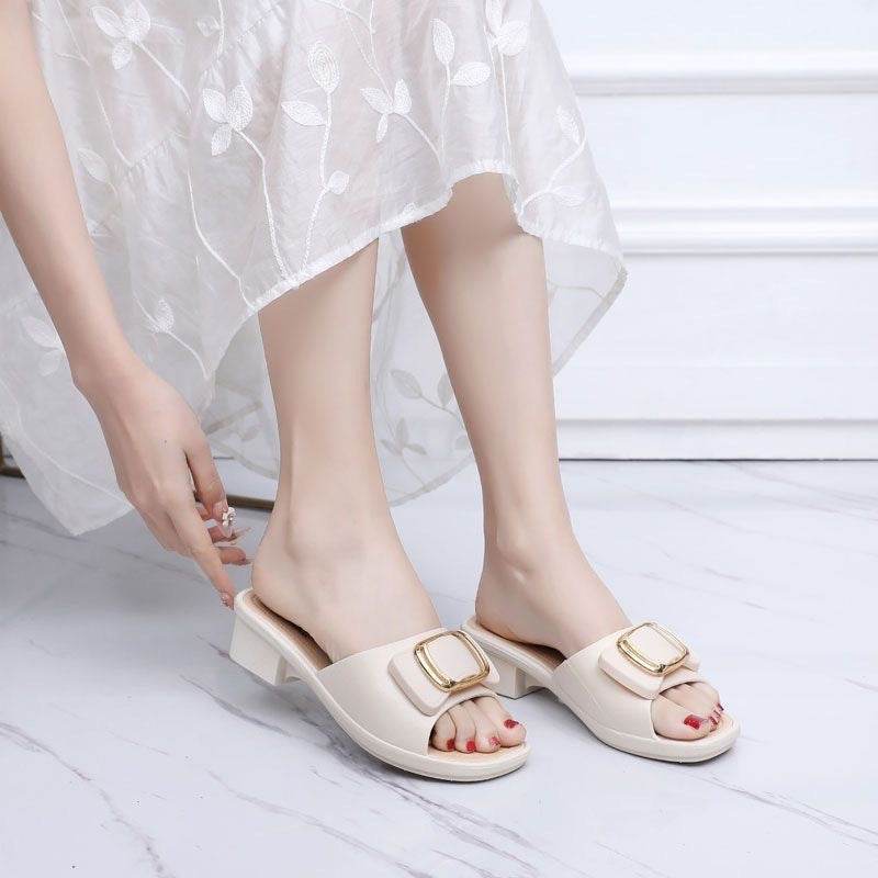 Women's Chunky Heel Slippers - Trendy Korean Style for Summer 2025 - Buy Center