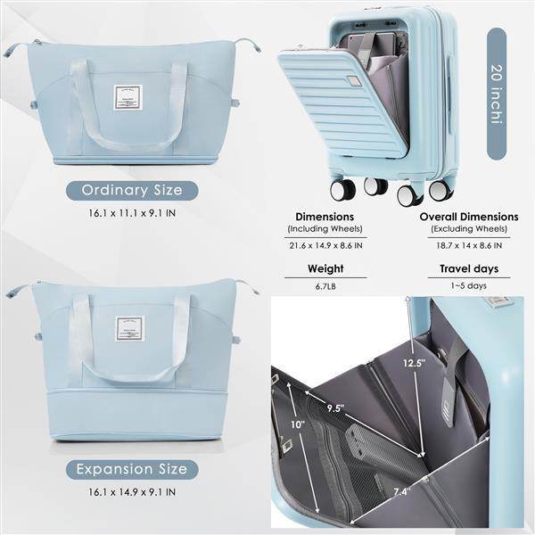 20-Inch Expandable Carry-On Luggage Set - Waterproof Travel Bag Included - Buy Center