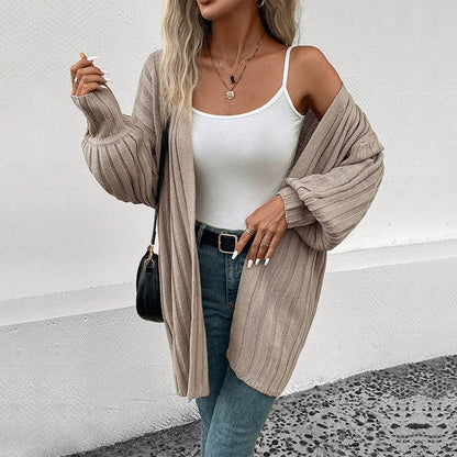 Buycenter Women's Long-Sleeve Cardigan Sweater - Thin Knit Khaki Style - Buy Center