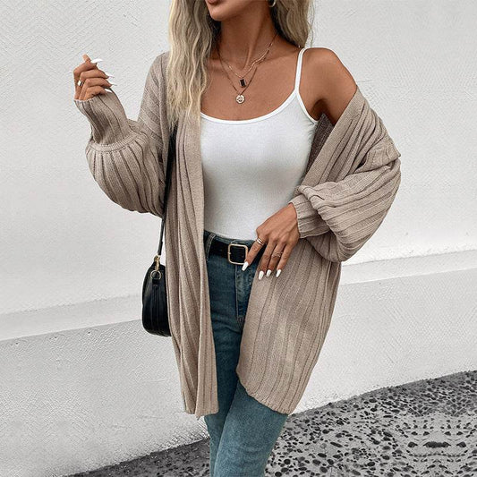 Buycenter Women's Long-Sleeve Cardigan Sweater - Thin Knit Khaki Style - Buy Center