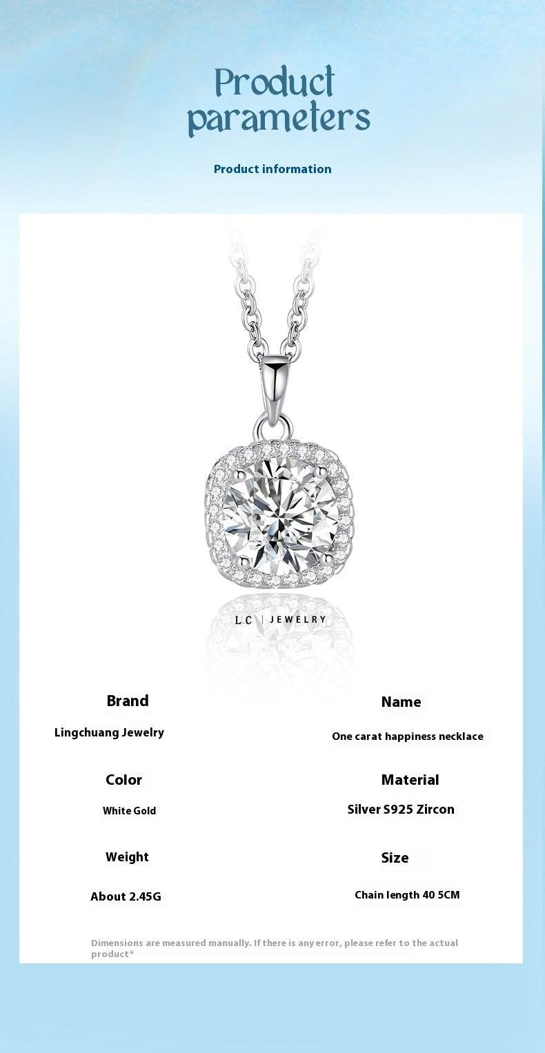 Buycenter S925 Sterling Silver Necklace - 1 Karat Happiness Clavicle Chain - Buy Center