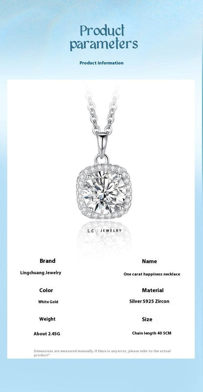 Buycenter S925 Sterling Silver Necklace - 1 Karat Happiness Clavicle Chain - Buy Center