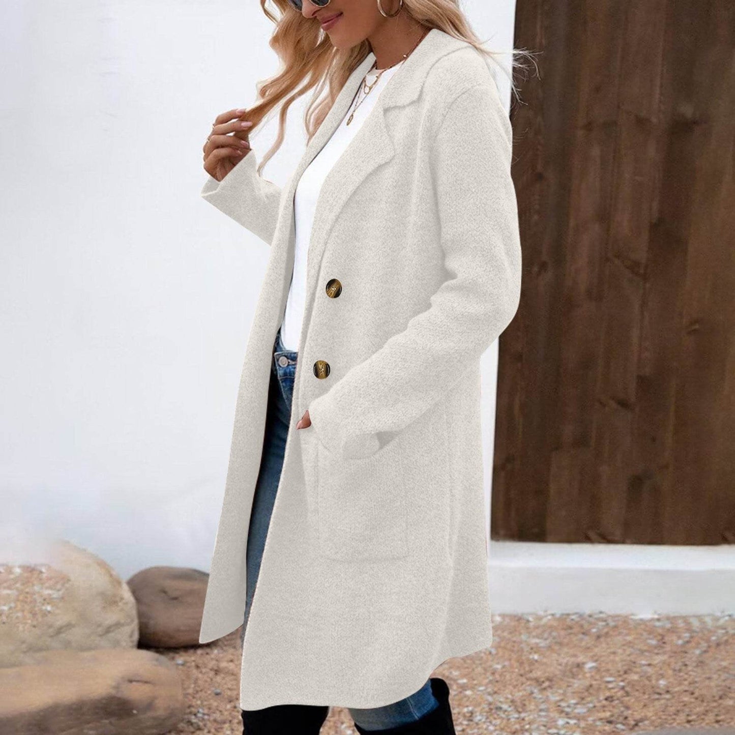 Buycenter Women's Mid-Length Woolen Coat Jacket - All-Match Fashionable Style - Buy Center
