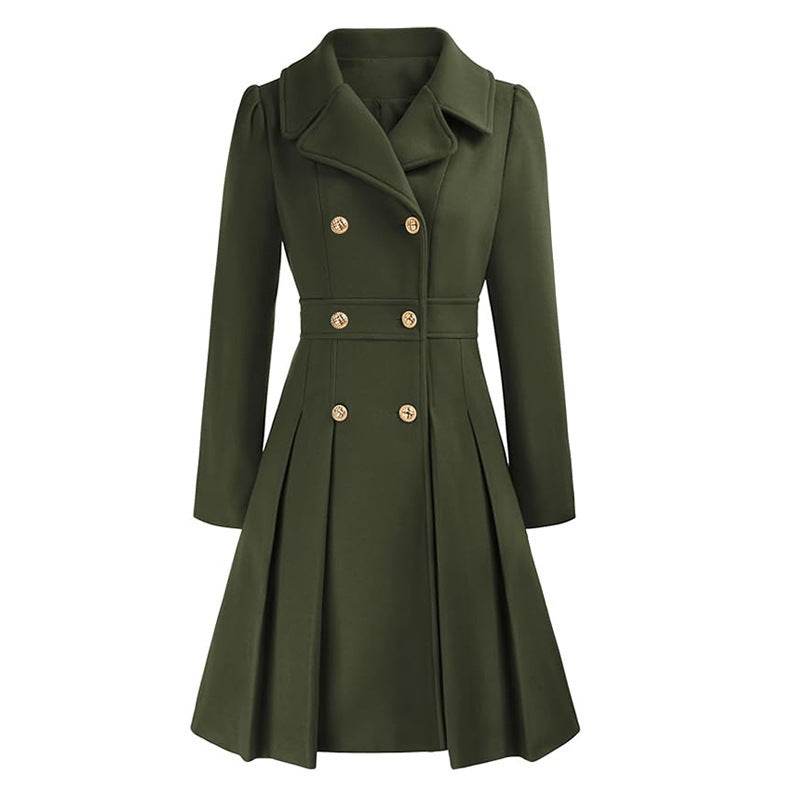 Women's A-Line Pea Coat - Double Breasted Windbreaker with Pockets - Buy Center