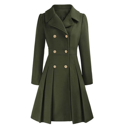 Women's A-Line Pea Coat - Double Breasted Windbreaker with Pockets - Buy Center