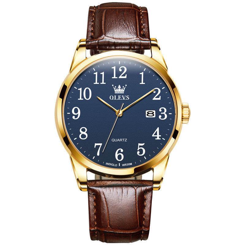 Stylish Waterproof Quartz Sports Watch for Men - Brown Leather Design - Buy Center