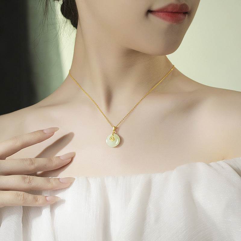Nafu Peace Button & Field Jade Necklace - 18K Gold Retro Design - Buy Center