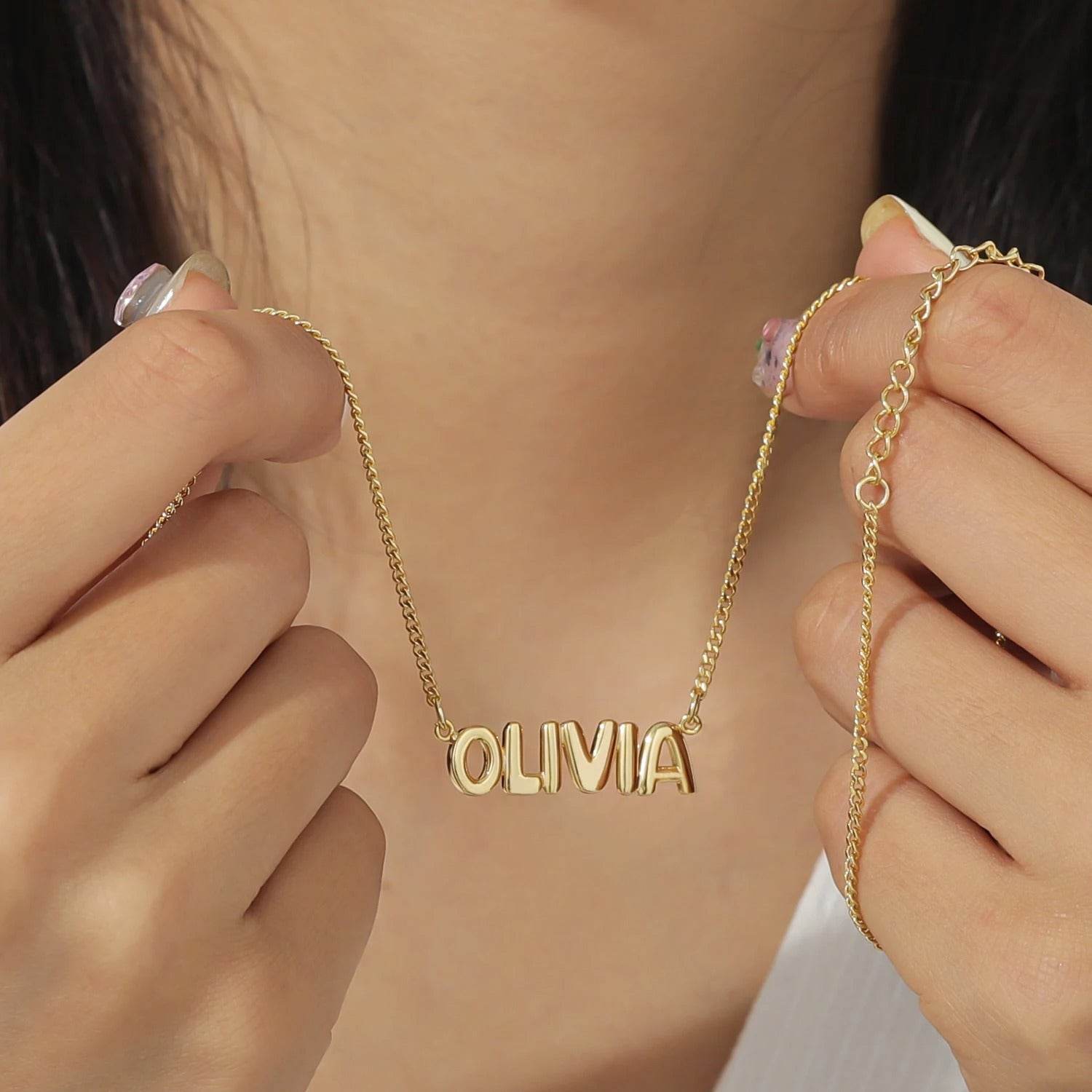 Personalized 3D Bubble Name Necklace - Custom Stainless Steel Jewelry - Buy Center