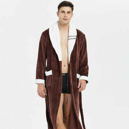 Elegant Winter Flannel Robe Gown - Cozy Men’s Sleepwear for 2025