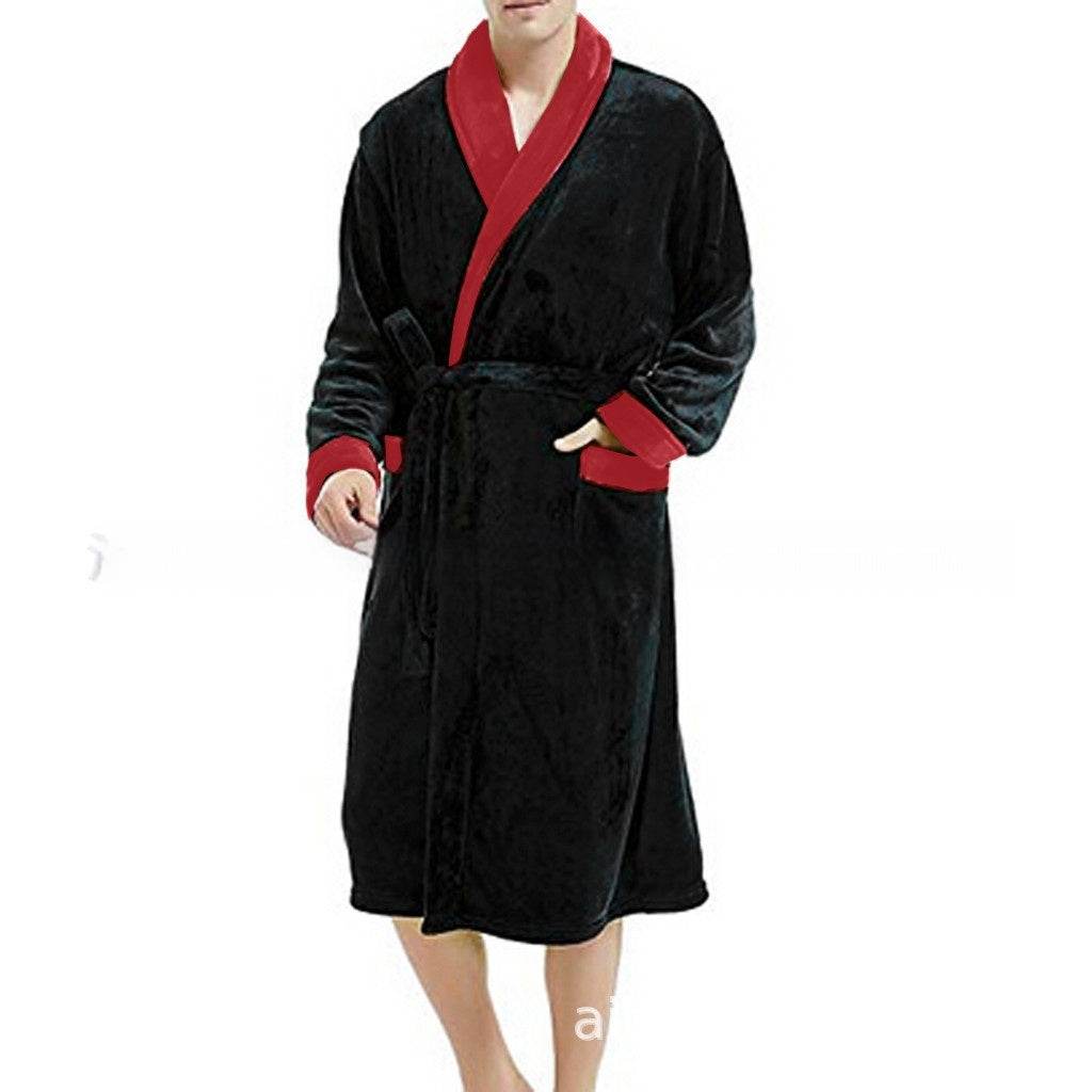 Men's Cotton Blend Bathrobe - Stylish Long Sleeve Nightgown in Black - Buy Center