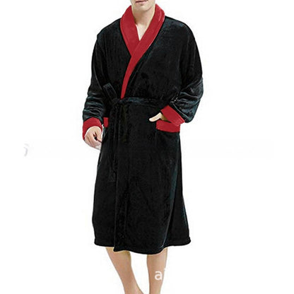 Men's Cotton Blend Bathrobe - Stylish Long Sleeve Nightgown in Black - Buy Center