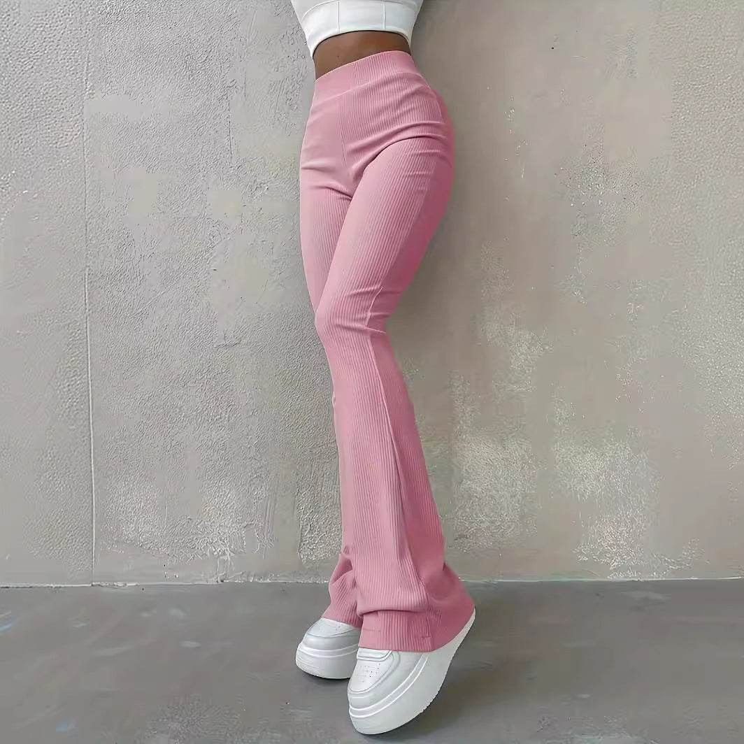 Casual Rib Slim Fit Leggings - High Waist Trousers for Everyday Style - Buy Center