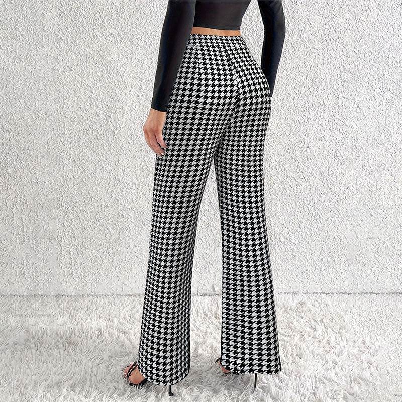 Chic Houndstooth Wide Leg Pants - Faux Pocket Detail for Stylish Appeal - Buy Center
