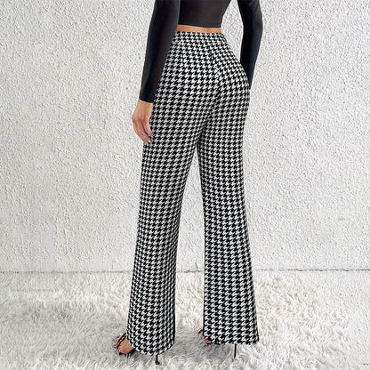 Chic Houndstooth Wide Leg Pants - Faux Pocket Detail for Stylish Appeal - Buy Center