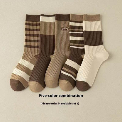 Cute Brown Striped Couple Socks - Cozy Autumn & Winter Essentials - Buy Center