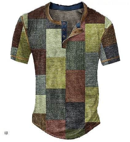 Men's Waffle Henley Shirt - Trendy Graphic Plaid Color Block Style - Buy Center