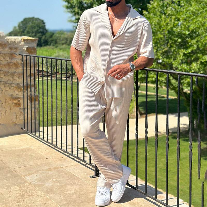 Fashionable Men's Sports Suit Set - Short Sleeve Top & Trousers 2025 - Buy Center