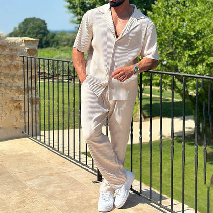 Fashionable Men's Sports Suit Set - Short Sleeve Top & Trousers 2025 - Buy Center