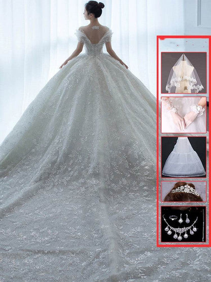 Off-Shoulder French Wedding Dress - Elegant Lace Cocktail Gown for Brides - Buy Center