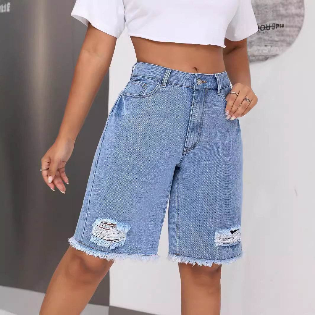 INS Casual Ripped Jeans Shorts - Trendy Loose Fit for Women 2025 - Buy Center