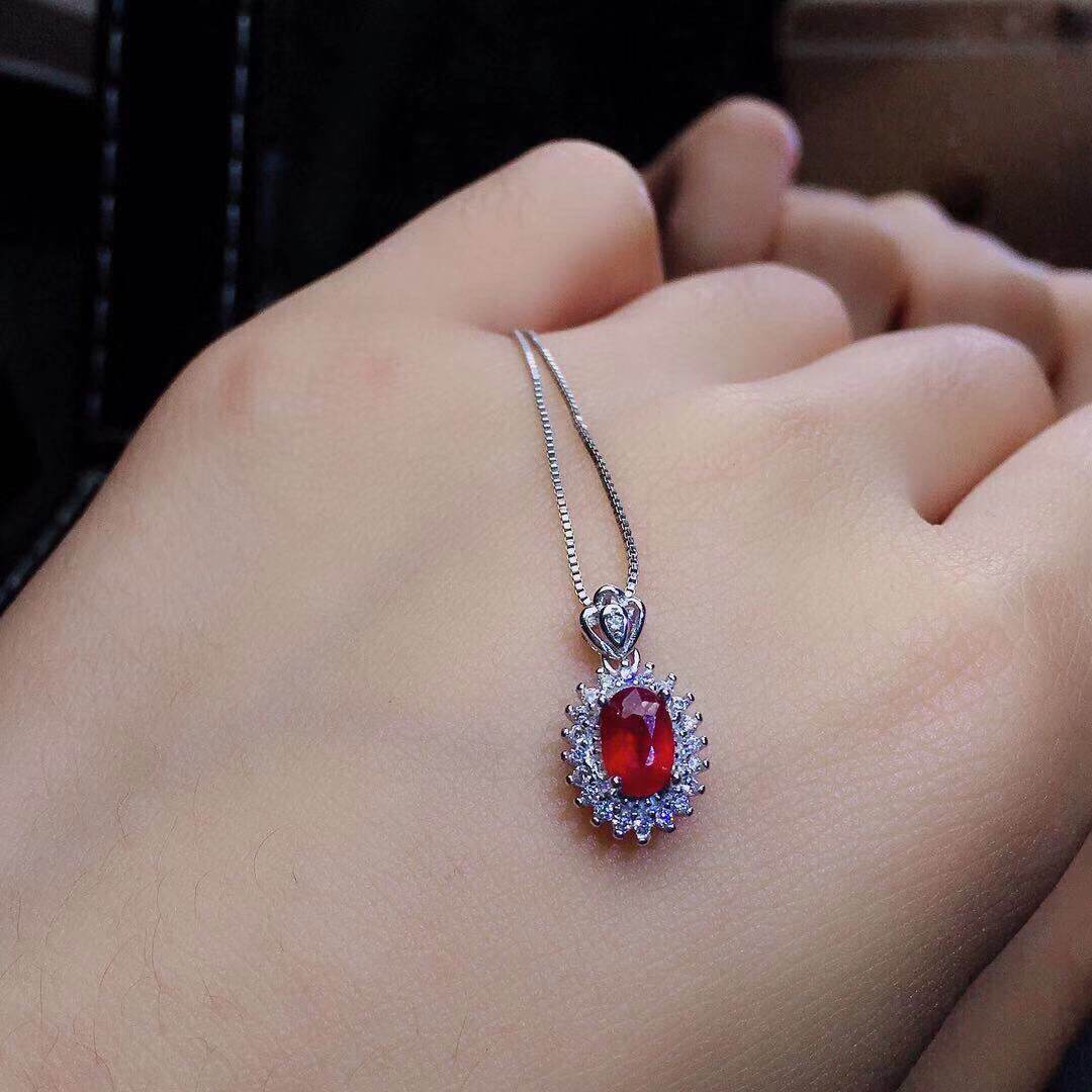 Buycenter Burmese Ruby Jewelry Set - Elegant Silver Necklace, Ring & Earrings - Buy Center