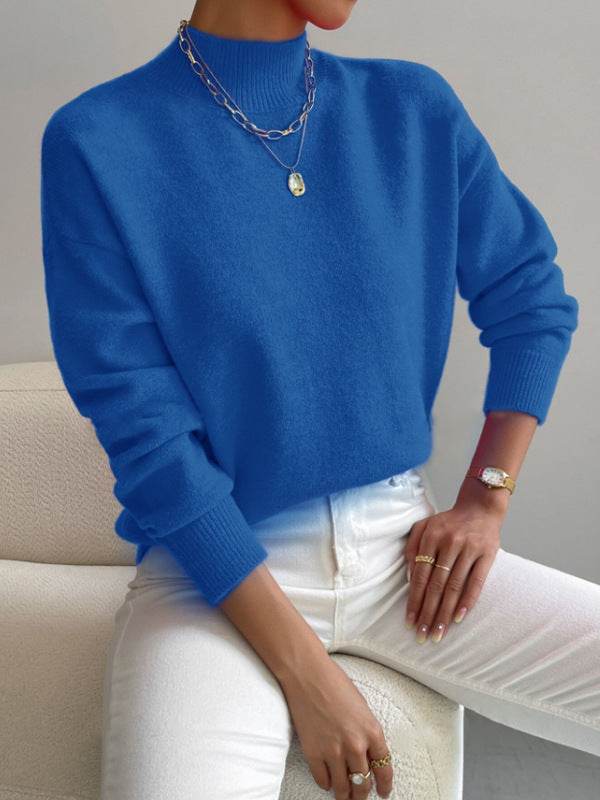 Women's Loose Knitted Pullover - Trendy High Collar Fashion Top for Winter - Buy Center