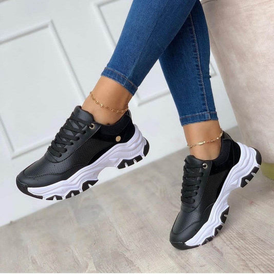 Women's Platform Tied Shoes - Stylish Casual Flats in Solid Colors - Buy Center