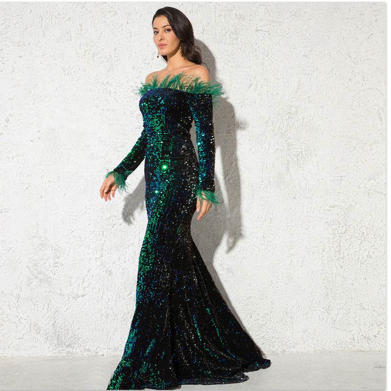 Elegant Off-the-Shoulder Fishtail Dress - Perfect for Formal Events - Buy Center