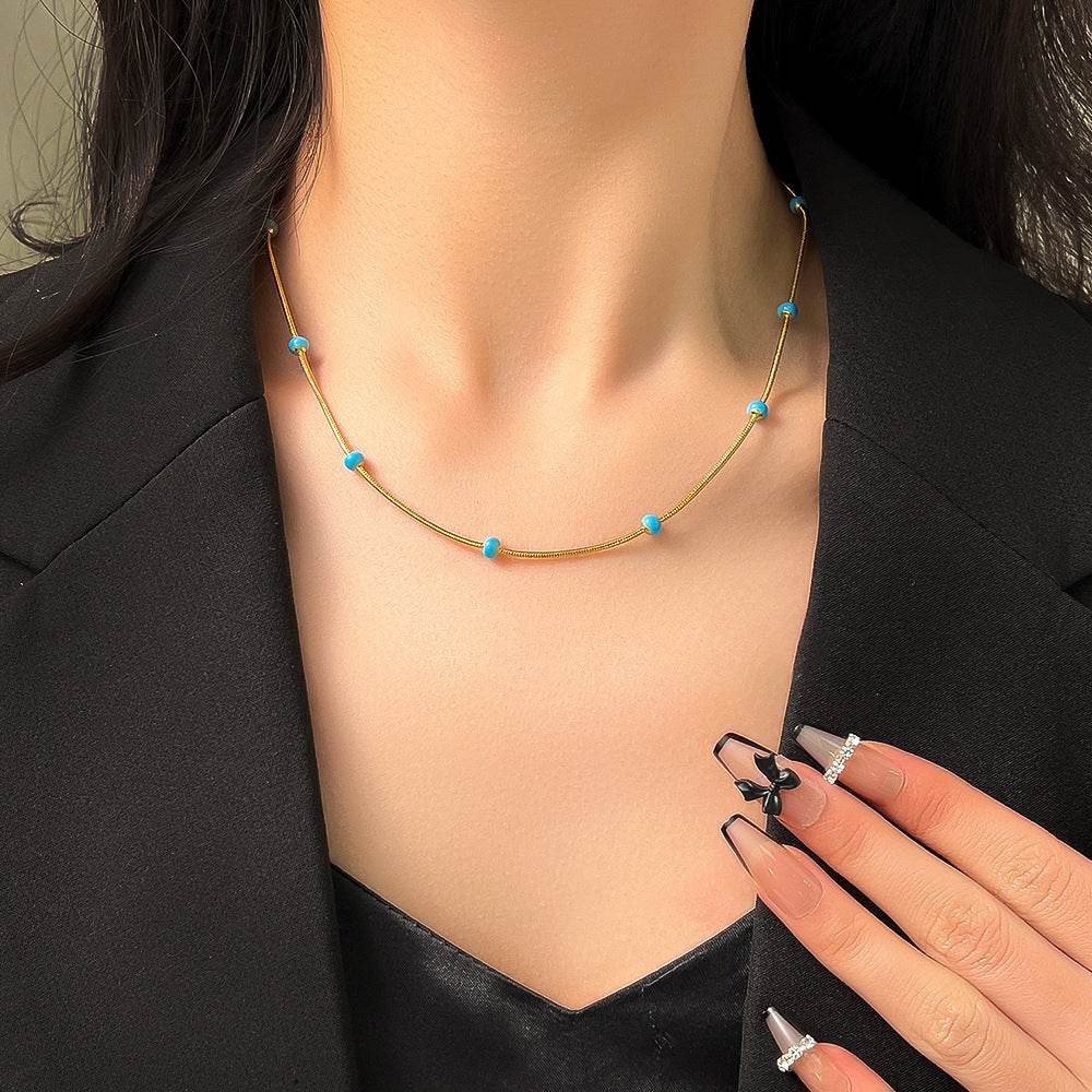 Elegant Titanium Steel Ball Drop Necklace - Stylish Green Pearl Pendant - Buy Center