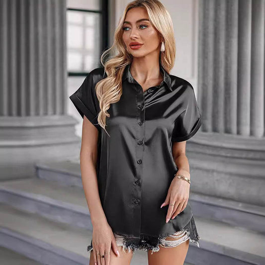 Buycenter Multicolor Silk Satin Shirt - Casual Short Sleeve Top - Buy Center
