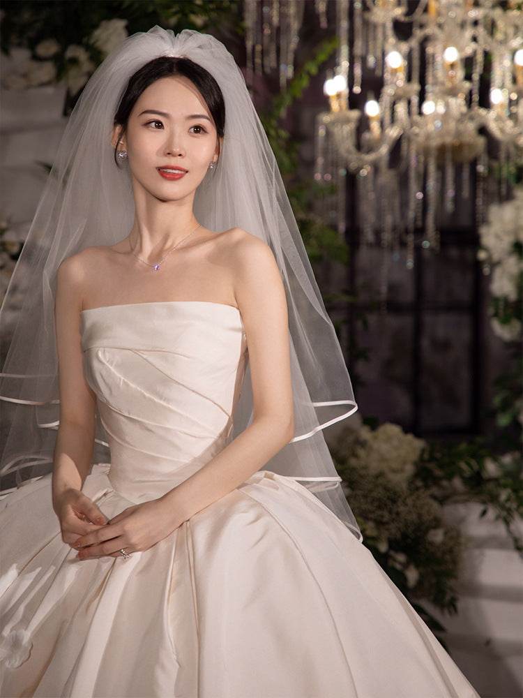 Elegant Women's Satin Tube Top Wedding Dress - French Style & Large Tail - Buy Center