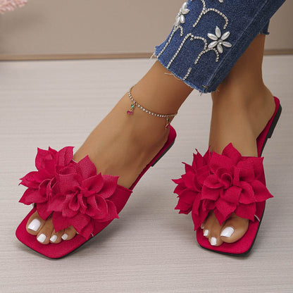 Buycenter Flower Square Head Flat Slippers for Women - Stylish & Comfy - Buy Center