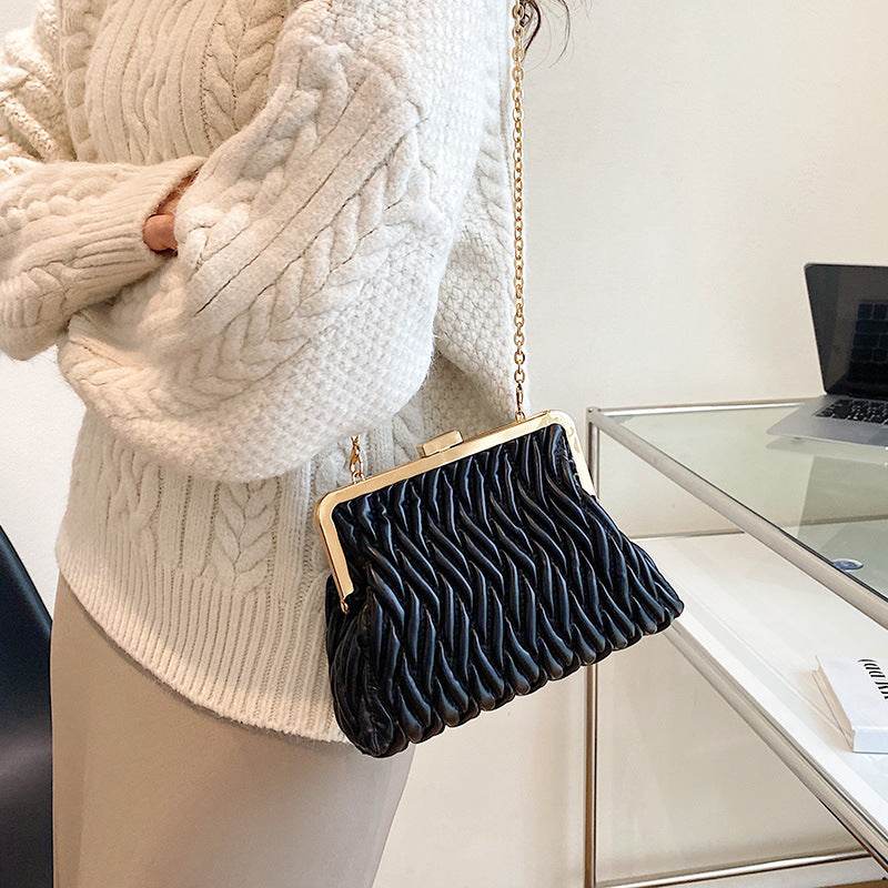 Buycenter Pleated Handbag - Chain Lock Design for Evening Outfits - Buy Center