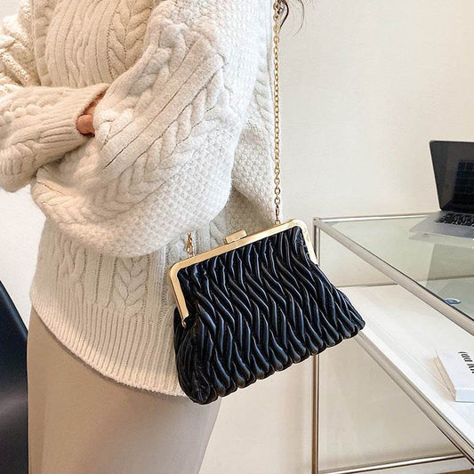 Buycenter Pleated Handbag - Chain Lock Design for Evening Outfits - Buy Center