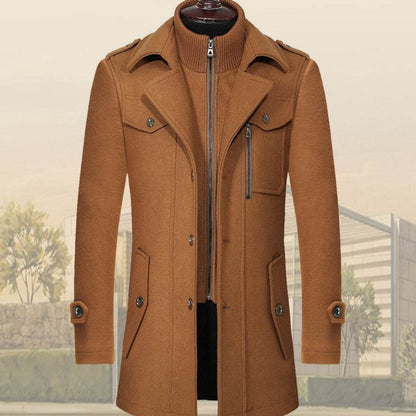 Stylish Men's Woolen Coat - Double Collar Zipper Jacket for Winter 2025 - Buy Center