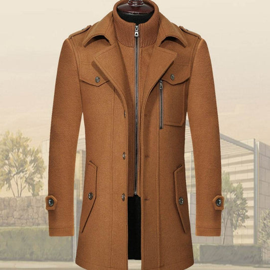 Stylish Men's Woolen Coat - Double Collar Zipper Jacket for Winter 2025 - Buy Center