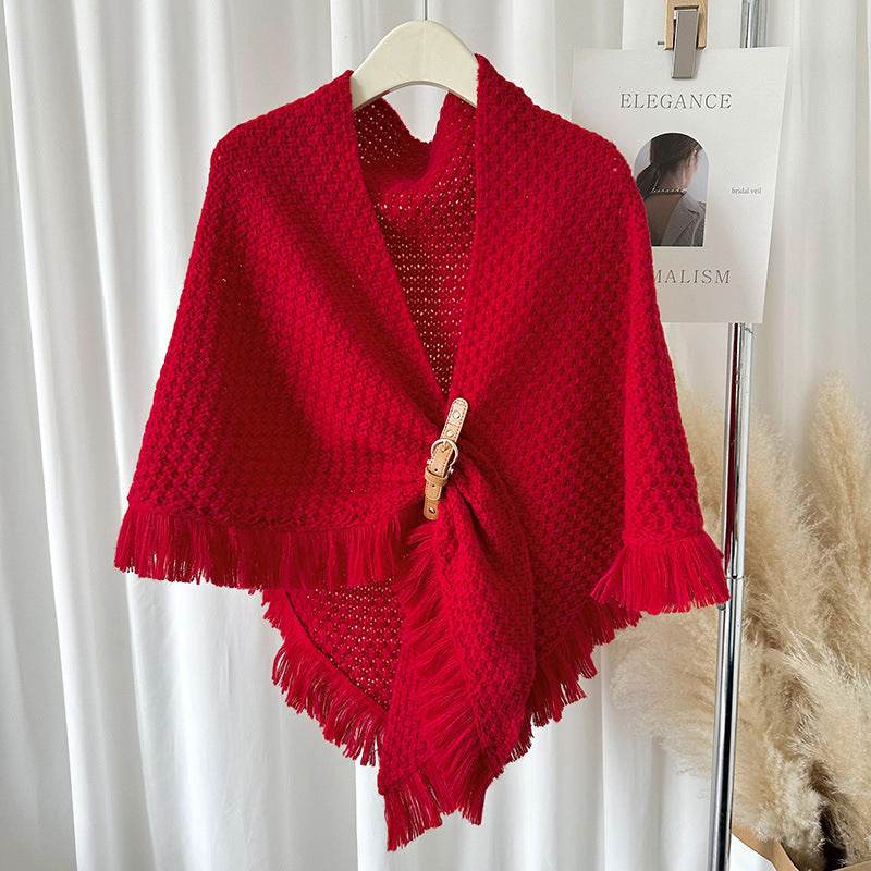 Monochrome Tassel Cape & Shawl - Stylish Warm Neck Protector for Women - Buy Center
