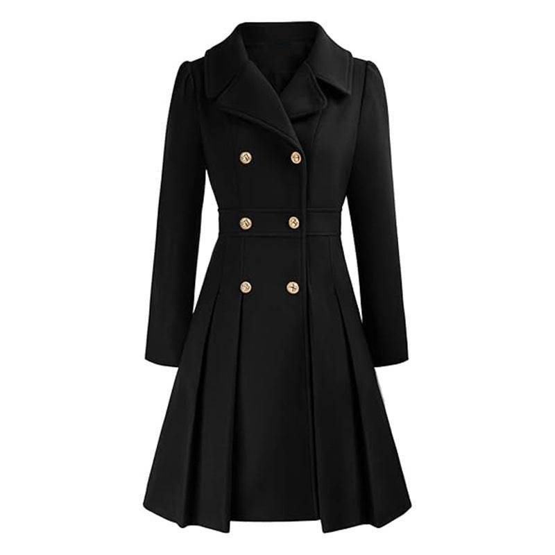 Women's A-Line Pea Coat - Double Breasted Windbreaker with Pockets - Buy Center