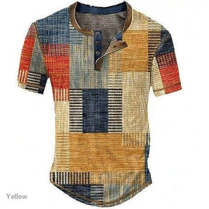 Men's Waffle Henley Shirt - Trendy Graphic Plaid Color Block Style - Buy Center