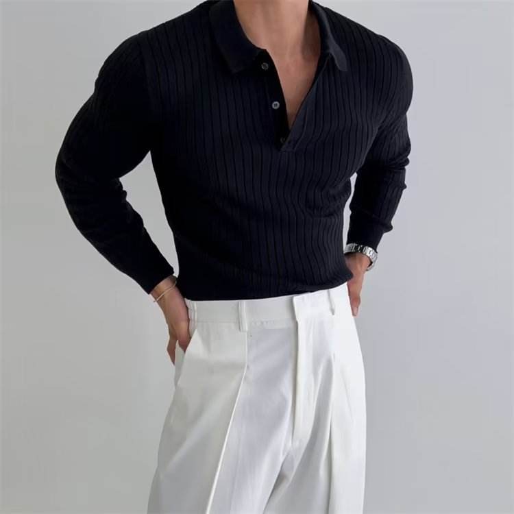 Buycenter Men's Long Sleeve Slim Fit Polo Shirt - Stylish Solid & Striped Design - Buy Center