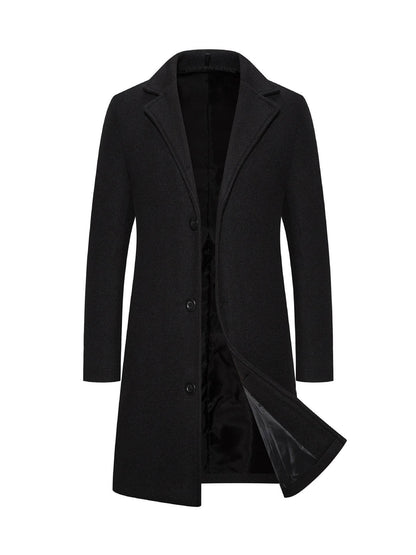 Men's Slim-Fit Woolen Coat - Stylish Mid-Length Trench with Lapel Collar - Buy Center